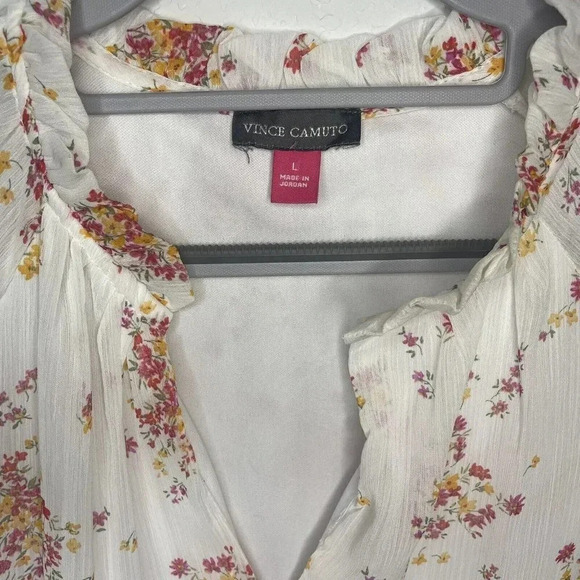 Vince Camuto Womens V-Neck Tiered Ruffle Dress Floral Balloon Sleeve Boho Large - Picture 6 of 9